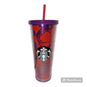 STARBUCKS Hibiscus Red Purple 24 oz Venti Tumbler Cold Cup with Straw 2014